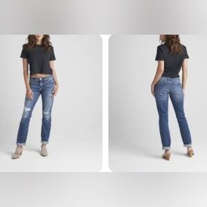 SILVER JEANS Sz 29 x 27 Boyfriend Mid-Rise Distressed Chewed Hem Jeans NEW